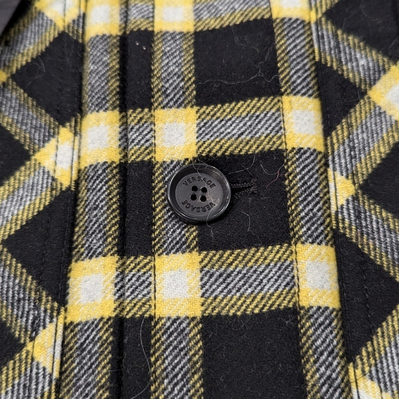 Mens VERSACE Tartan Plaid Flannel Shirt Jacket Black/Gold - Picture 4 of 8